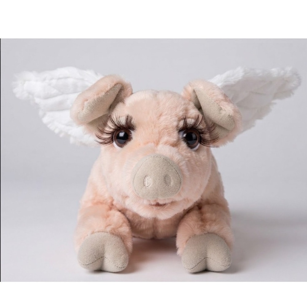 Folkmanis Flying Pig Hand Puppet Pink Plush White‎ Wings Eyelashes 2005 Large